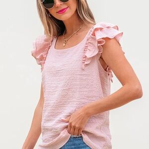 Current Air Pink Ruffle Sleeve Tie Side Blouse Medium